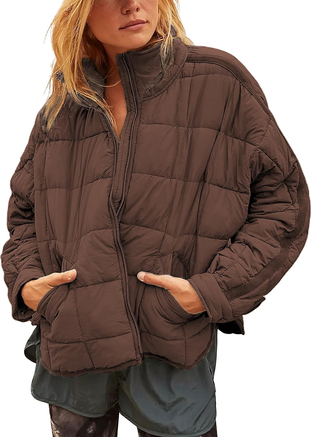 Bianstore Women's Oversized Splice Quilted Lightweight Puffer Jacket Casual Padd...