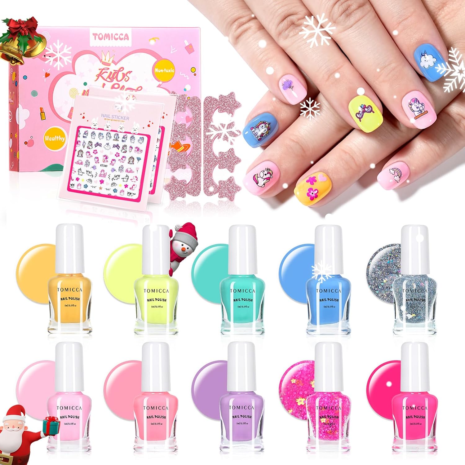 TOMICCA Kids Nail Polish Set, Special Non Toxic Quick Dry Water-Based Peel-Off N...