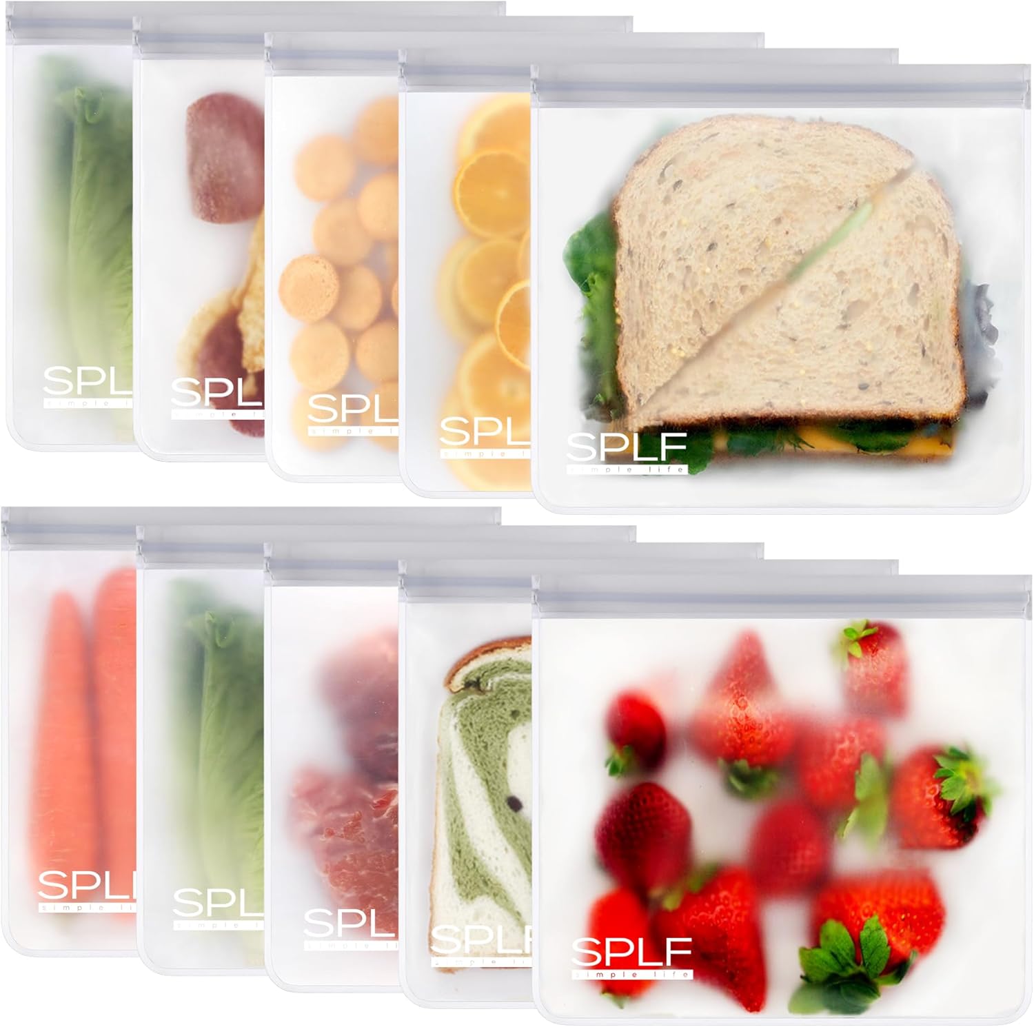 SPLF 10 Pack Reusable Sandwich Bags Dishwasher Safe, Reusable Quart Freezer Bags...