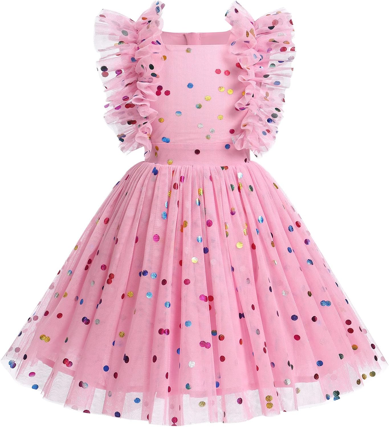 Girls Birthday Party Dress Butterfly Daisy Polka Dots Embroidery Princess Tulle...