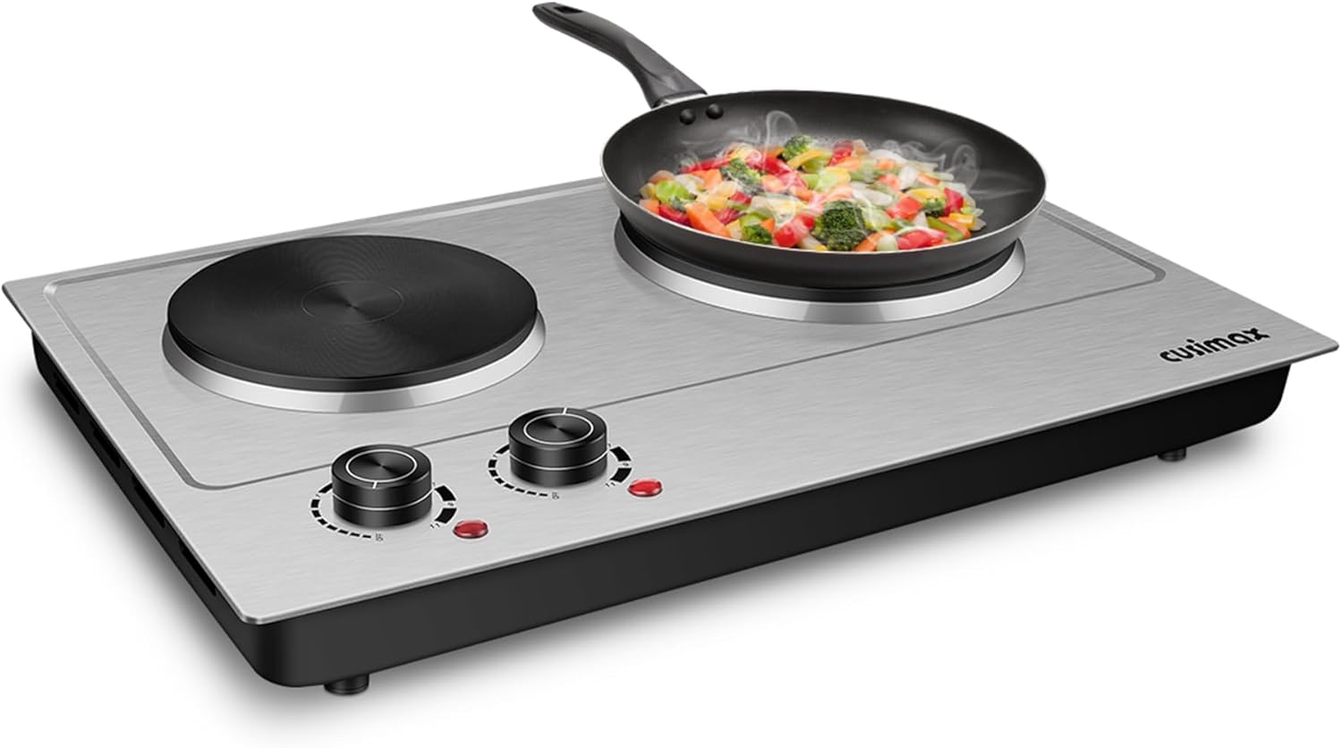 CUSIMAX 1800W Double Hot Plate, Stainless Steel Silver Countertop Burner Portabl...