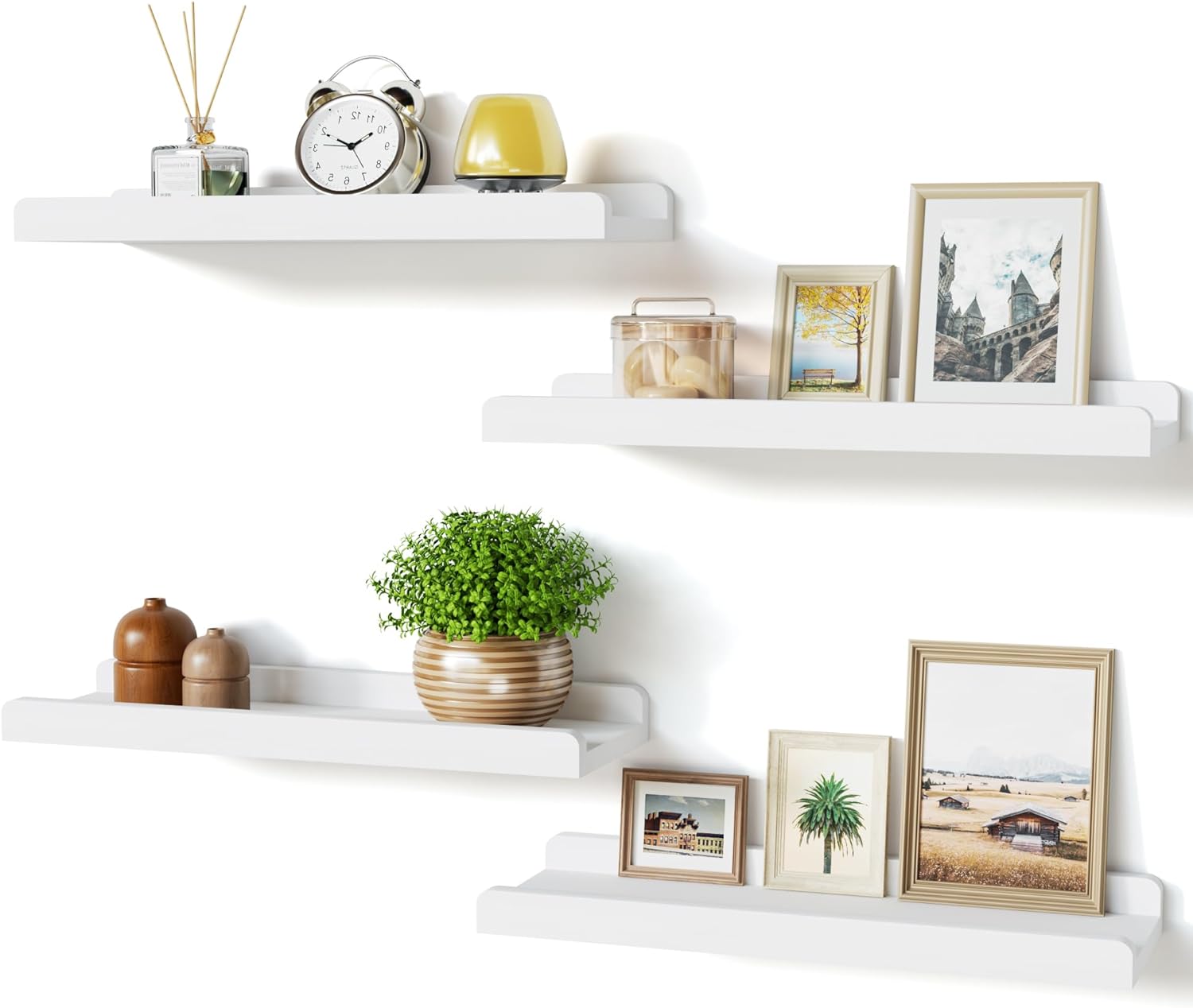 Love-KANKEI White Floating Shelves for Wall Set of 4, Wood Wall Shelves with Lip...