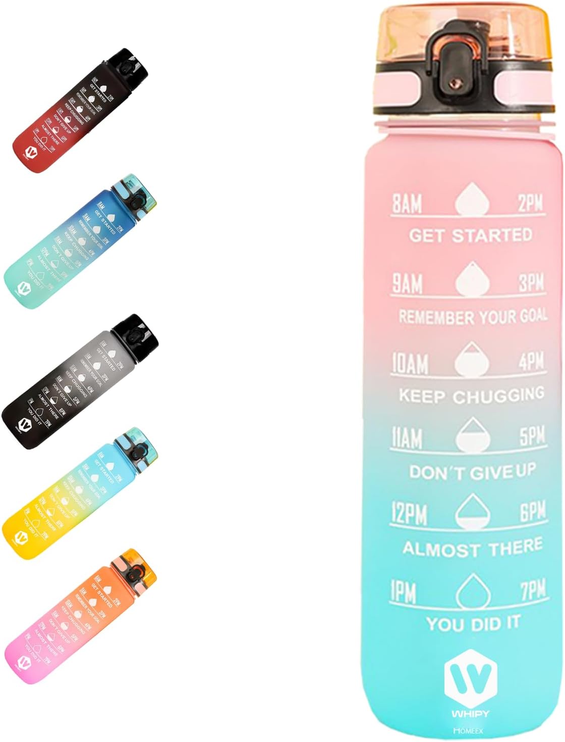 1 Litre Motivational Fitness Sport Water Bottles with Straw & Time Maker, Leak-p...