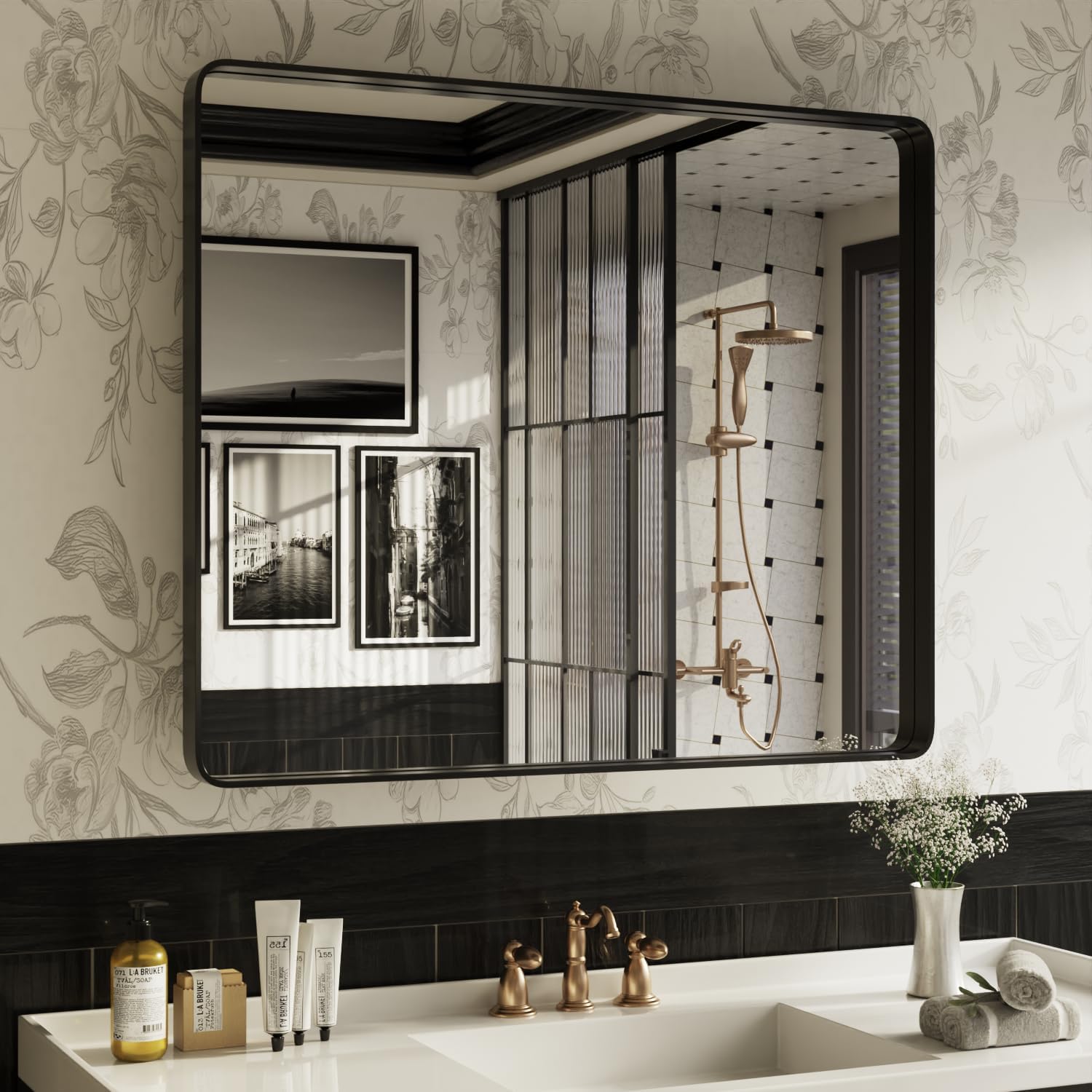 ISKM Black Bathroom Mirror, Special Vanity Mirror for Wall 44" x 36" Matte Black...