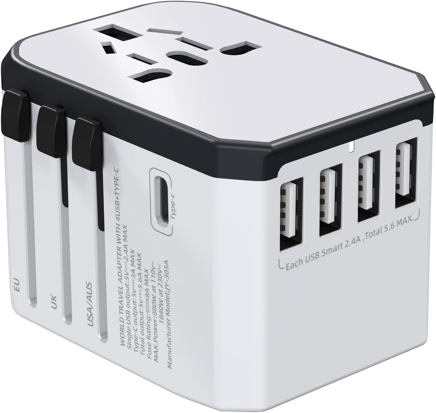 Universal Travel Adapter Travel Plug with 4 Smart USB Ports + 3.0A Type-C + Univ...