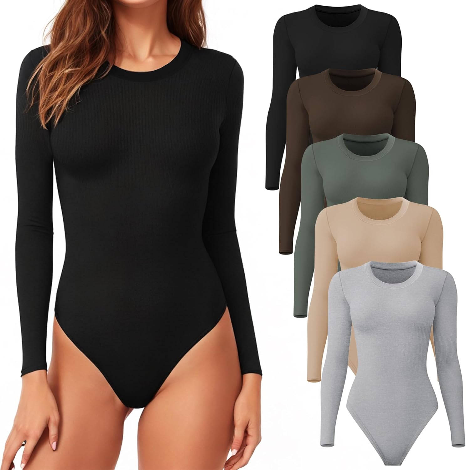 CE' CERDR Bodysuit for Women, Special Long Sleeve Bodysuit with Round Neck, Inno...