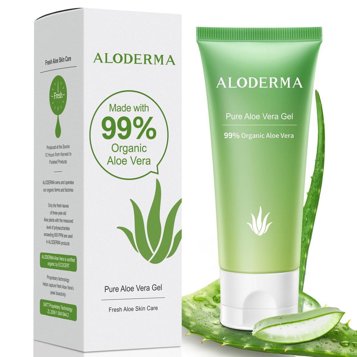 Aloderma 99% Organic Aloe Vera Gel for Face Made within 12 Hours of Harvest - Na...
