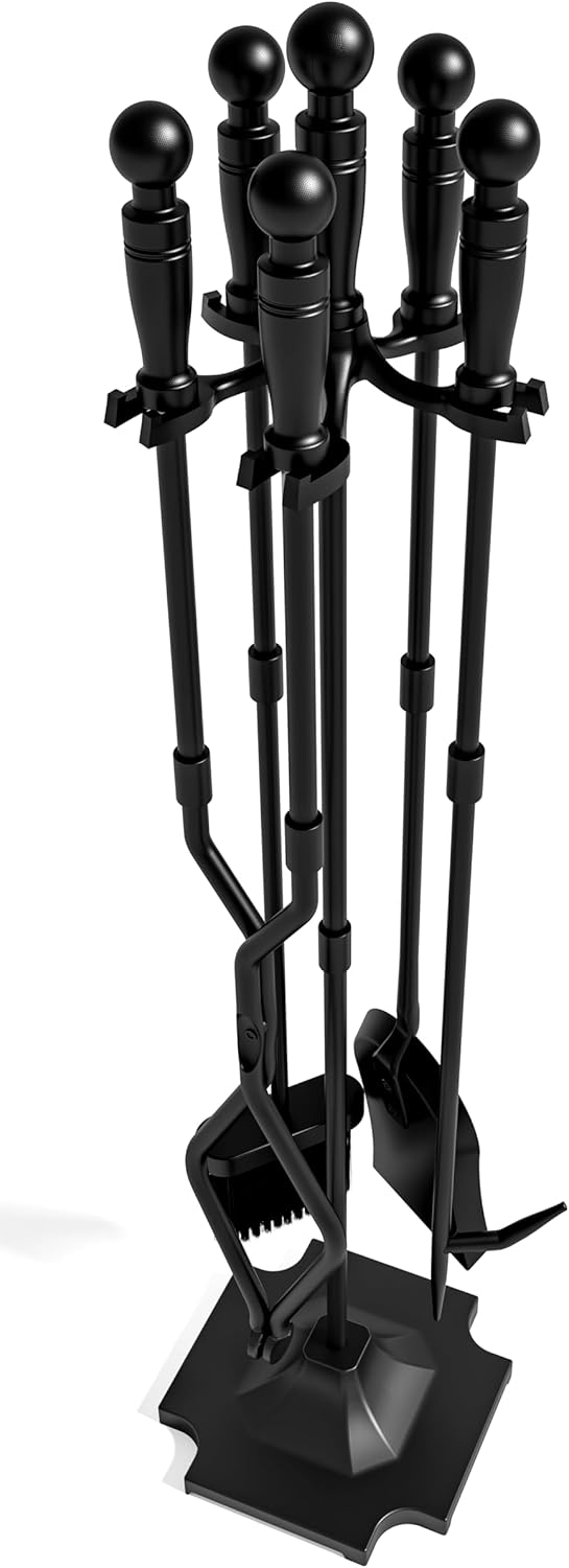 Fire Beauty Fireplace Tools, 5 Pieces Fireside Accessories Fire Kit Set, Stand W...