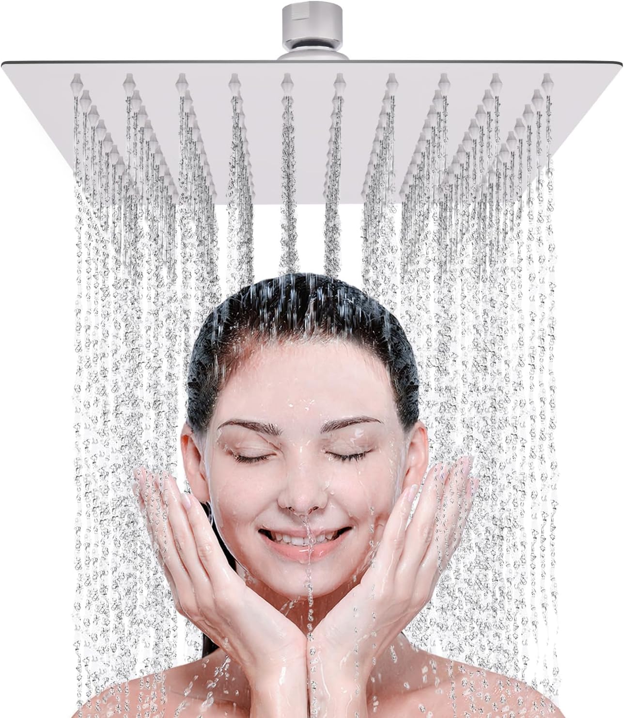 LIVOREST Square Rainfall Shower Head - 10 inch Large, Overhead Fixed Rain Shower...