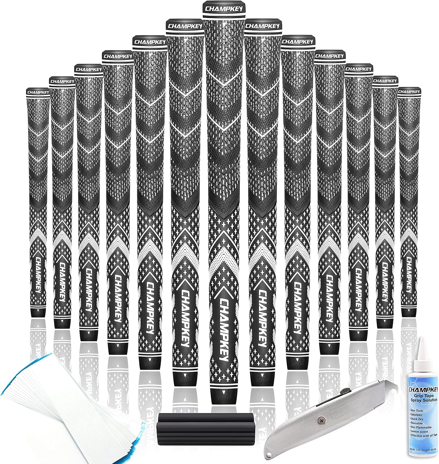 CHAMPKEY Golf Grips 13 Pack | Come with Solvent,15 Tapes,Vise Clamp and Hook Bla...