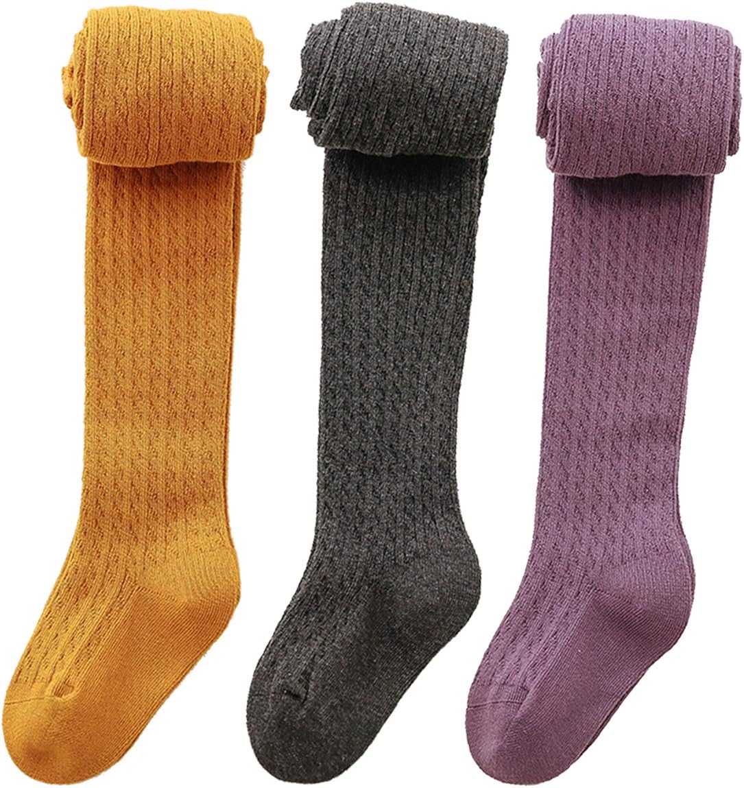 vanberfia Baby Girls Tights Cable Knit Leggings Stockings 3 Pack Pantyhose Infan...