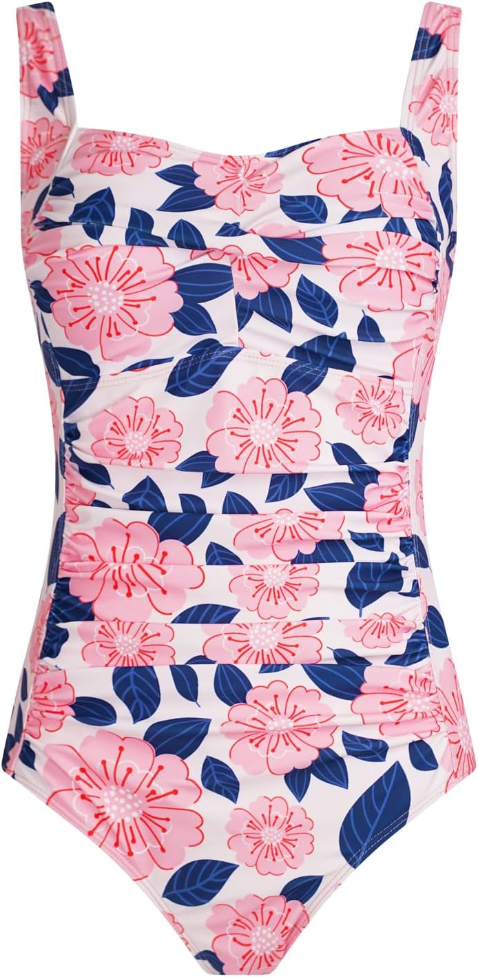 Aidotop Womens One Piece Swimsuit Tummy Control Swimwear with Retro Ruched Monok...