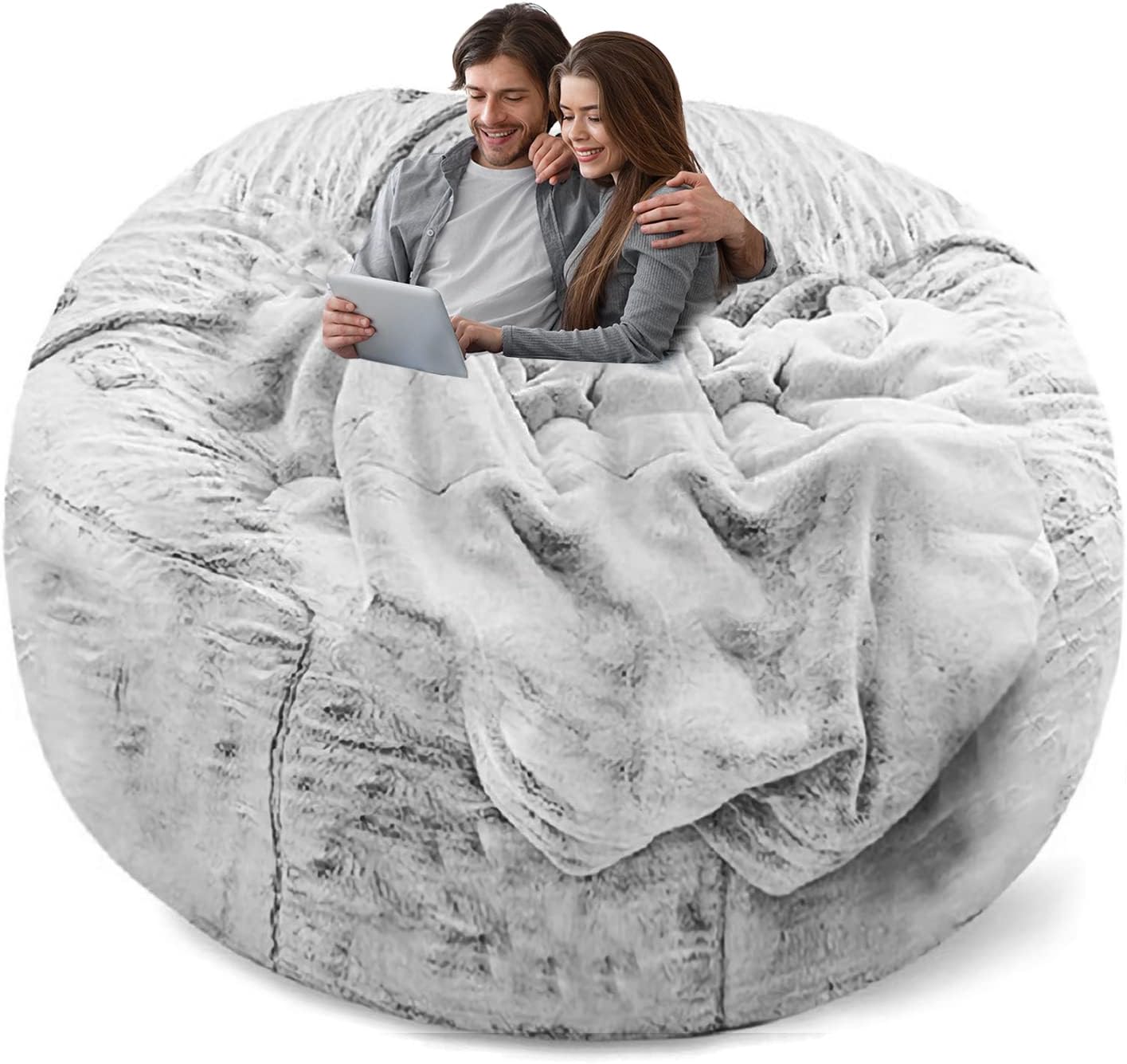 Bean Bag Chair Cover(Cover Only,No Filler),Big Round Soft Fluffy PV Velvet Washa...