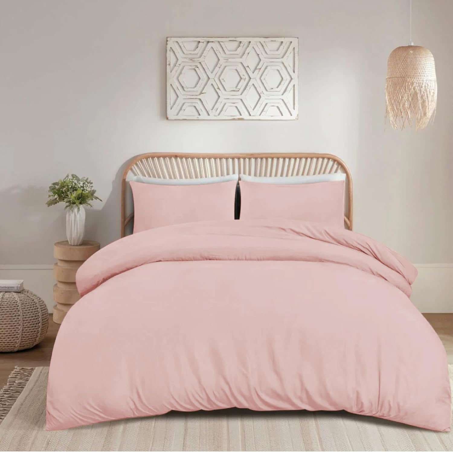 funky gadgets Double Duvet Set Blush Pink Soft Brushed Microfiber Plain Dyed Duv...