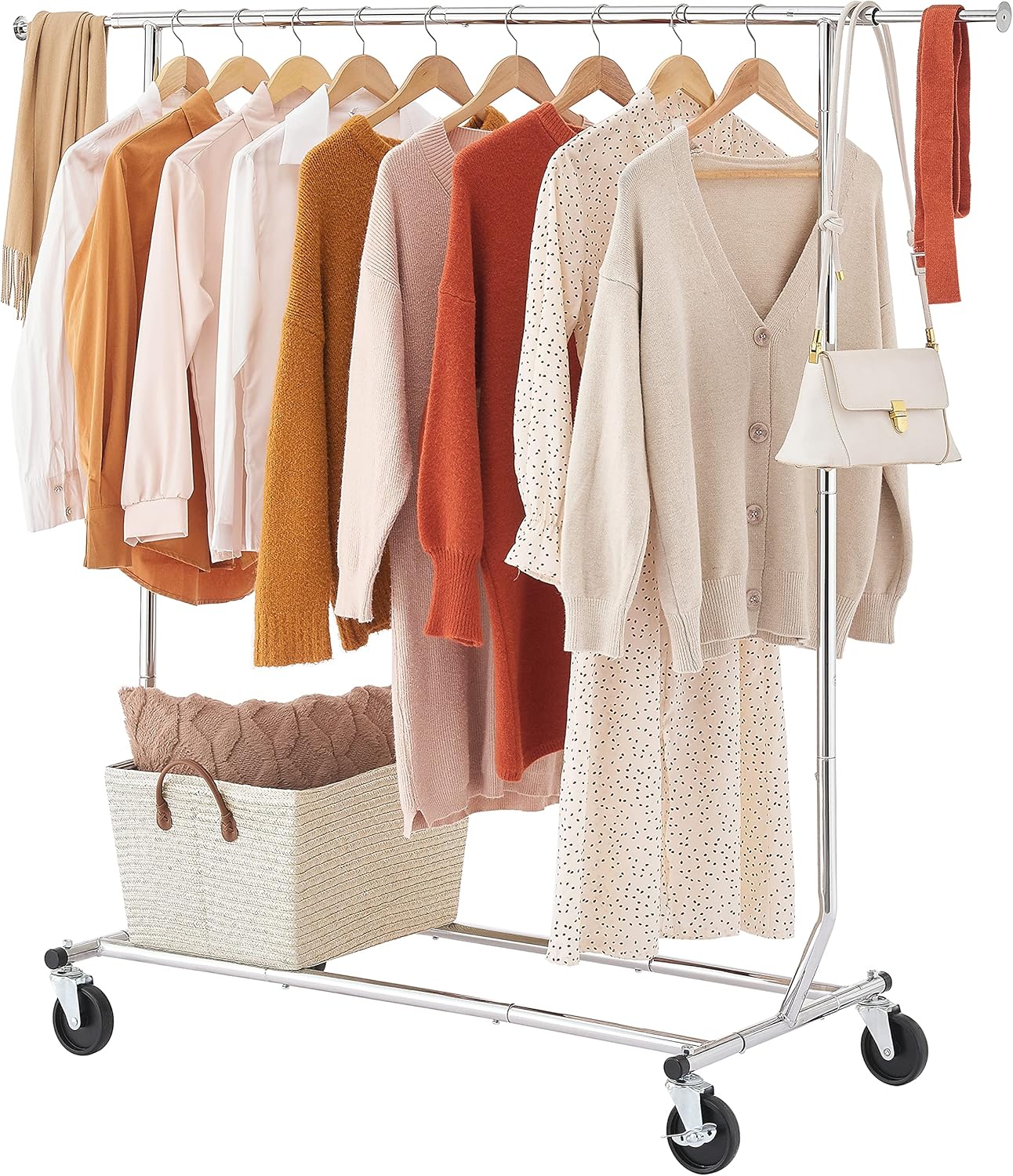 Tajsoon Clothing Rack Heavy Duty Clothes Rack Foldable Garment Rack with Wheels...