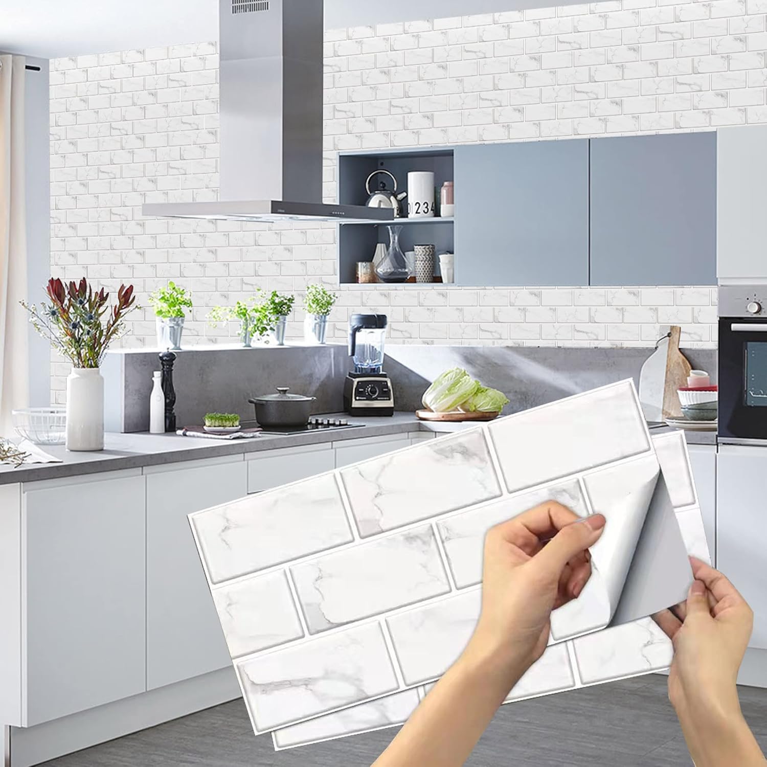 12 Sheets White Tile Stickers, Peel and Stick Vinyl Backsplash Tiles Self Adhesi...
