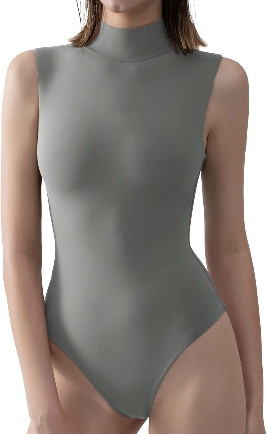 PUMIEY Women's Bodysuit, Special Mock Turtle Neck Sleeveless Tank Tops, Innovati...