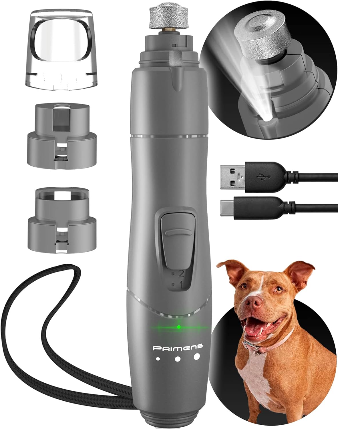 Dog Nail Grinder with LED Light, Rechargeable Dog...