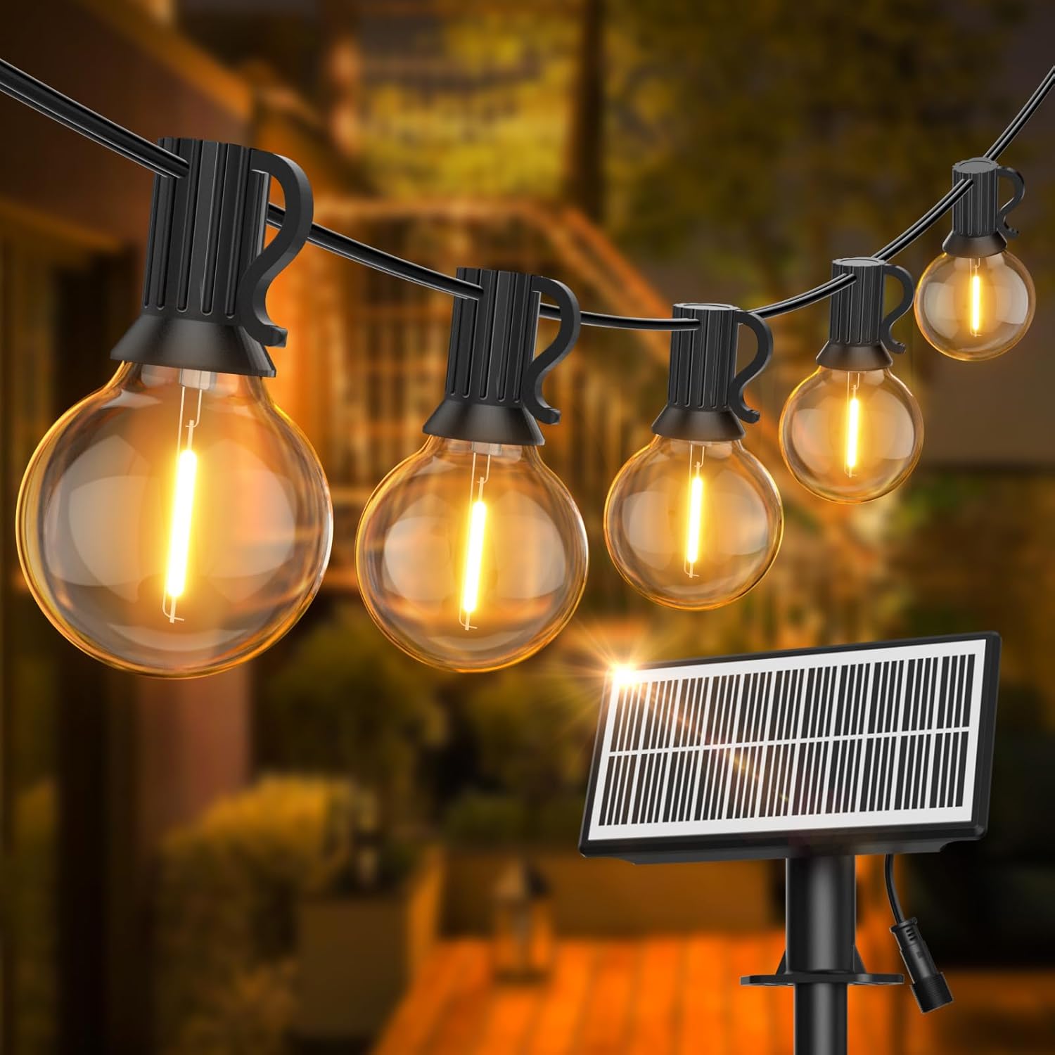 SUWIN 60FT Solar Festoon Light Outdoor, LED Garden String Light with Shatterproo...