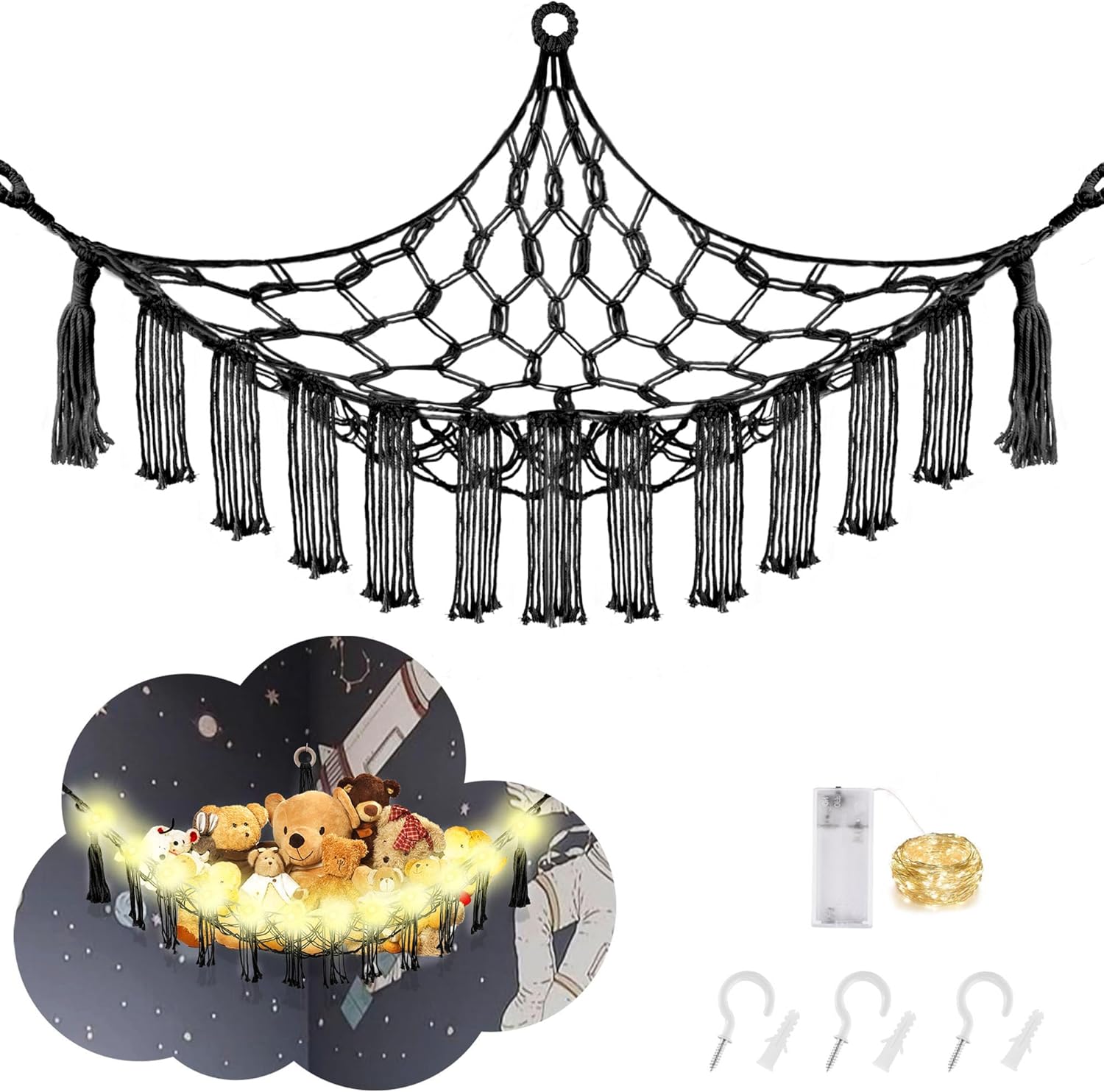 Stuffed Animal Hammock with LED Light, Toy Hammock for Stuffed Animals Storage f...