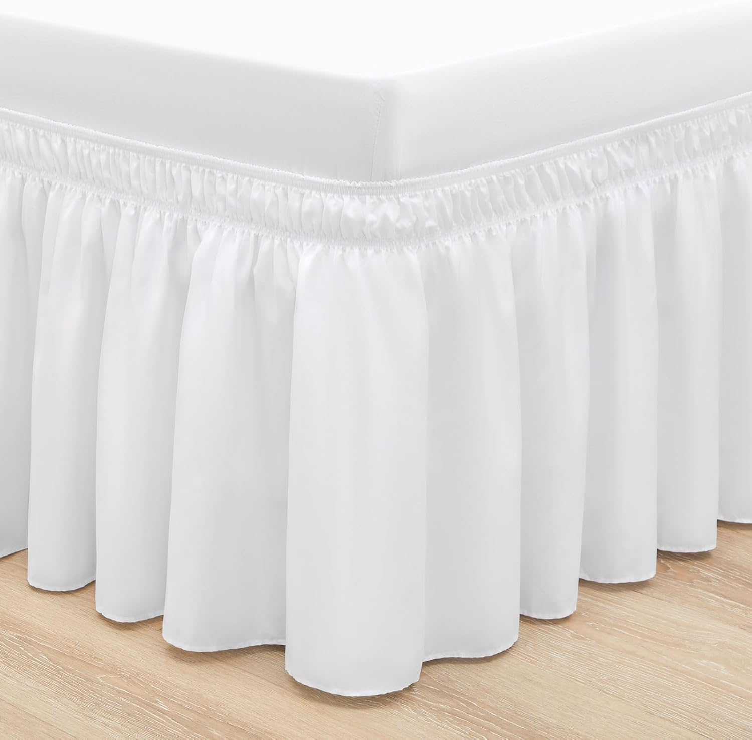 RIMELA White Bed Skirt Queen 15 Inch Drop, Elastic Bed Skirts Queen Size Dust Ru...