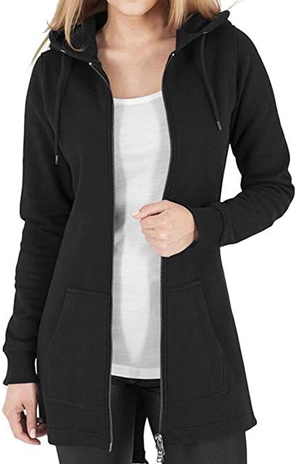 Tuopuda Womens Long Hoodies Zip Up Plain Hoodie Long Sleeves Ladies Fleece Longl...