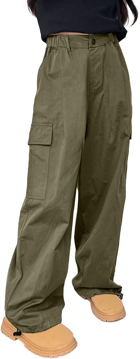 Rolanko Girls Cargo Pants Wide Leg Streetwear Kids Pants with Pockets Trendy Jog...