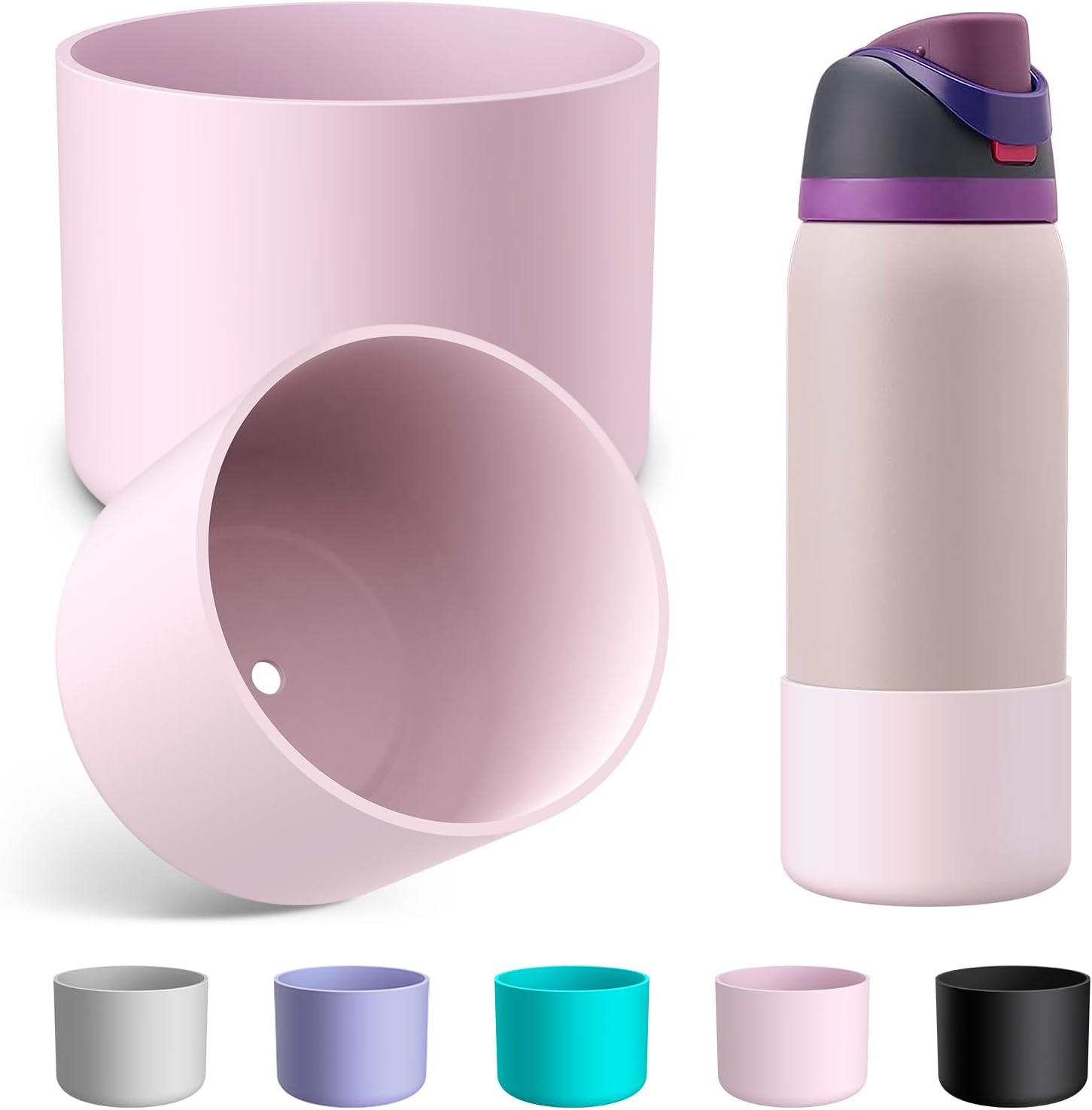 2PCS Silicone Water Bottle Boot for Owala 24oz 32oz 40oz, Anti-Slip Protective S...