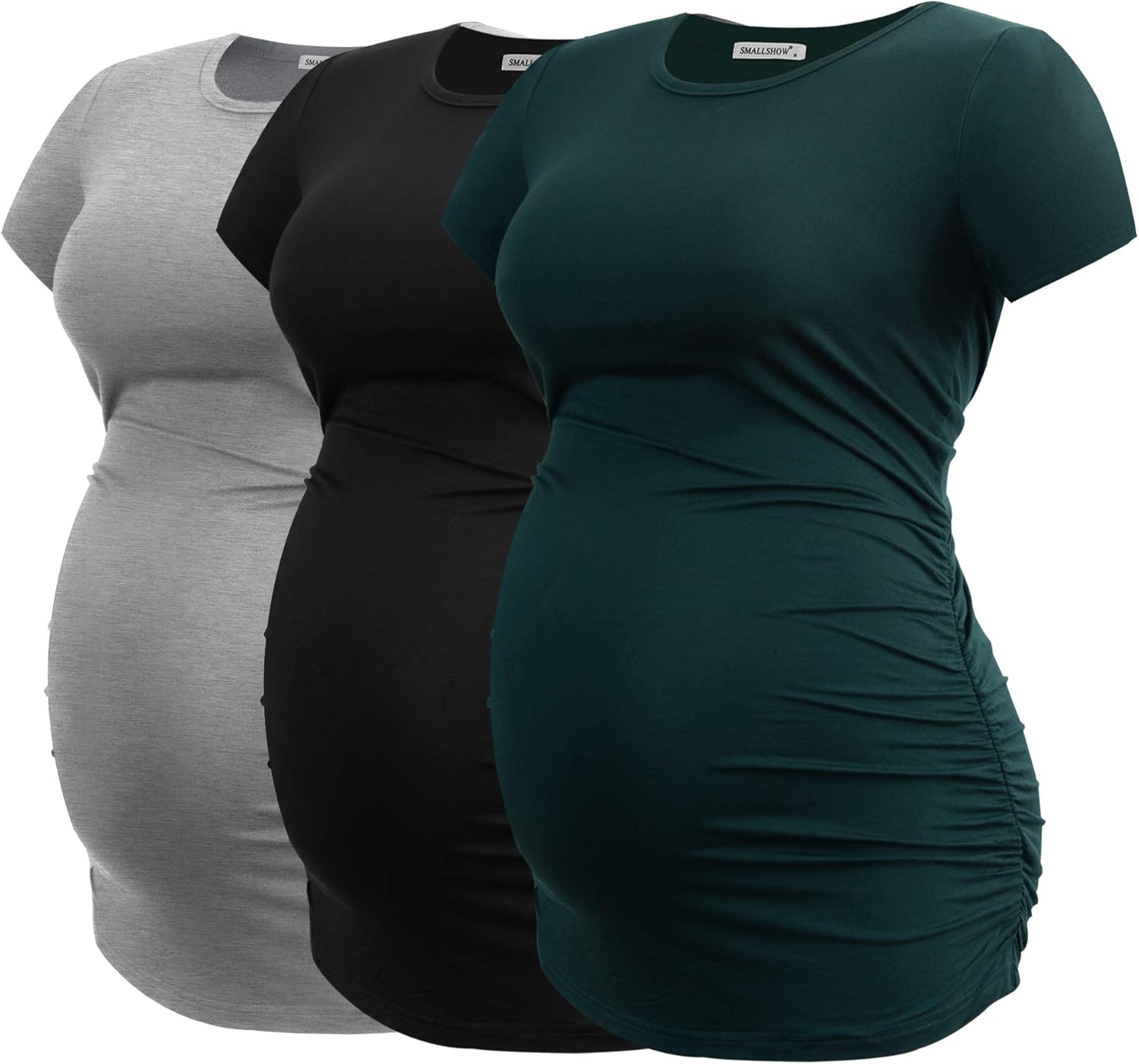 Smallshow Women's Maternity Tops Side Ruched Tunic T-Shirt Pregnancy Clothes Med...