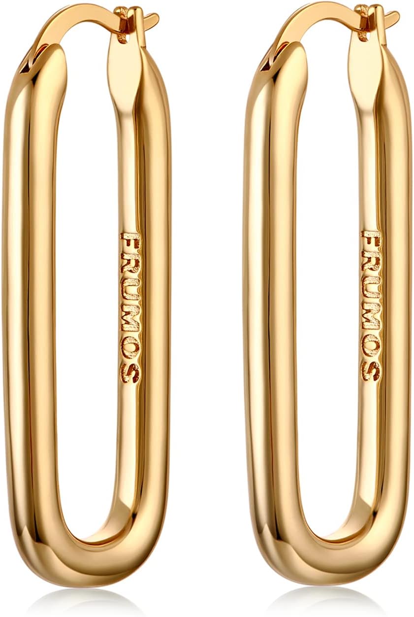 18K Gold Plated Earrings, Special Chunky Hoop Earrings for Women, Innovative Fas...