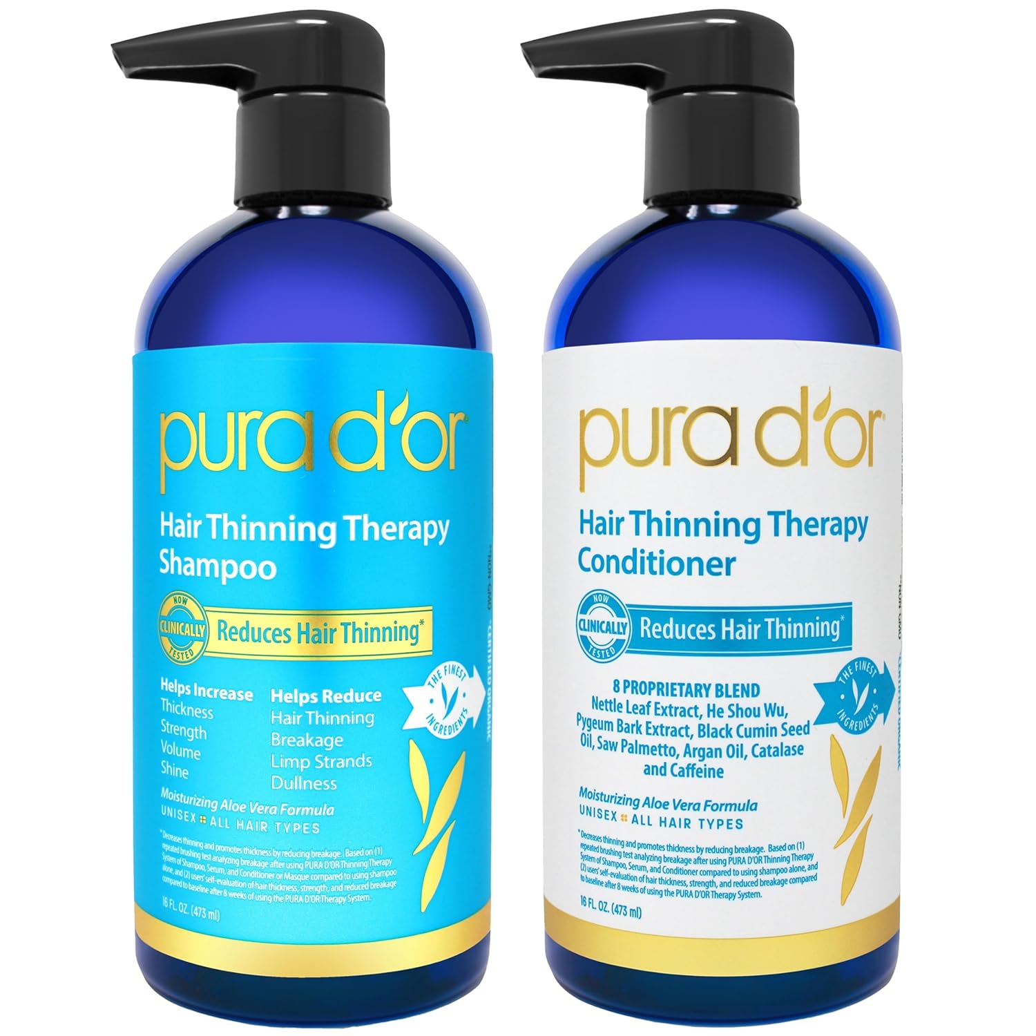 PURA D'OR Hair Thinning Therapy Biotin Shampoo and Conditioner Set, CLINICALLY T...