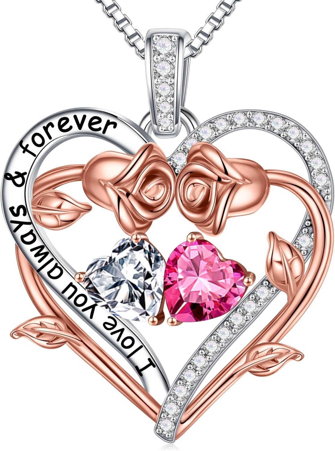 Iefil Rose Heart Birthstone Necklace Gifts for Wife Girlfriend Her Women, Births...