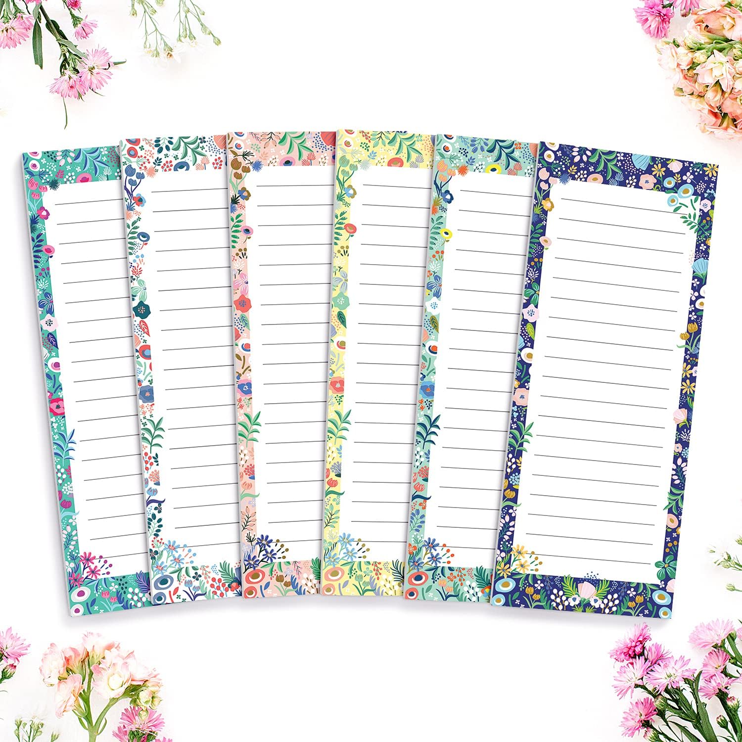 SWEETZER & ORANGE 6-Pack Magnetic Grocery List for Fridge (Floral Theme) - 3.5”...
