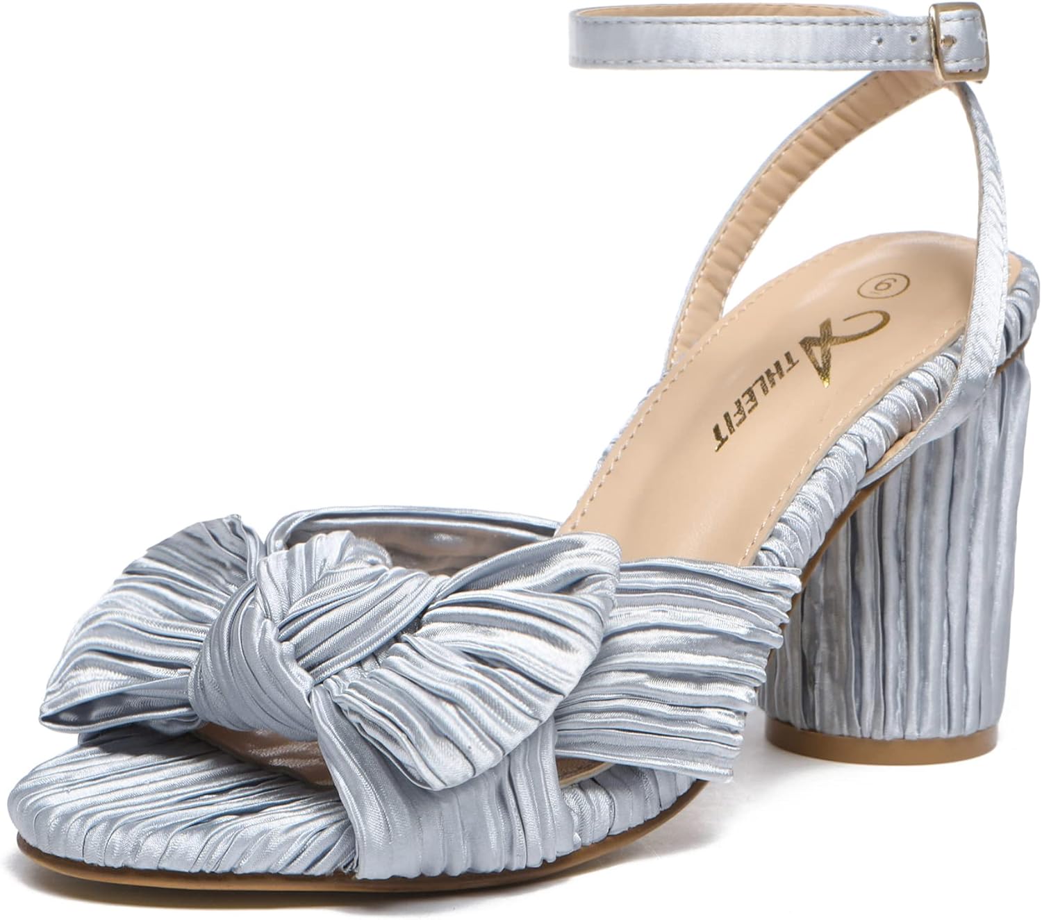 Athlefit Women's Open-Toe Chunky Heels, Special Pleated Bow Heeled Sandals, Uniq...