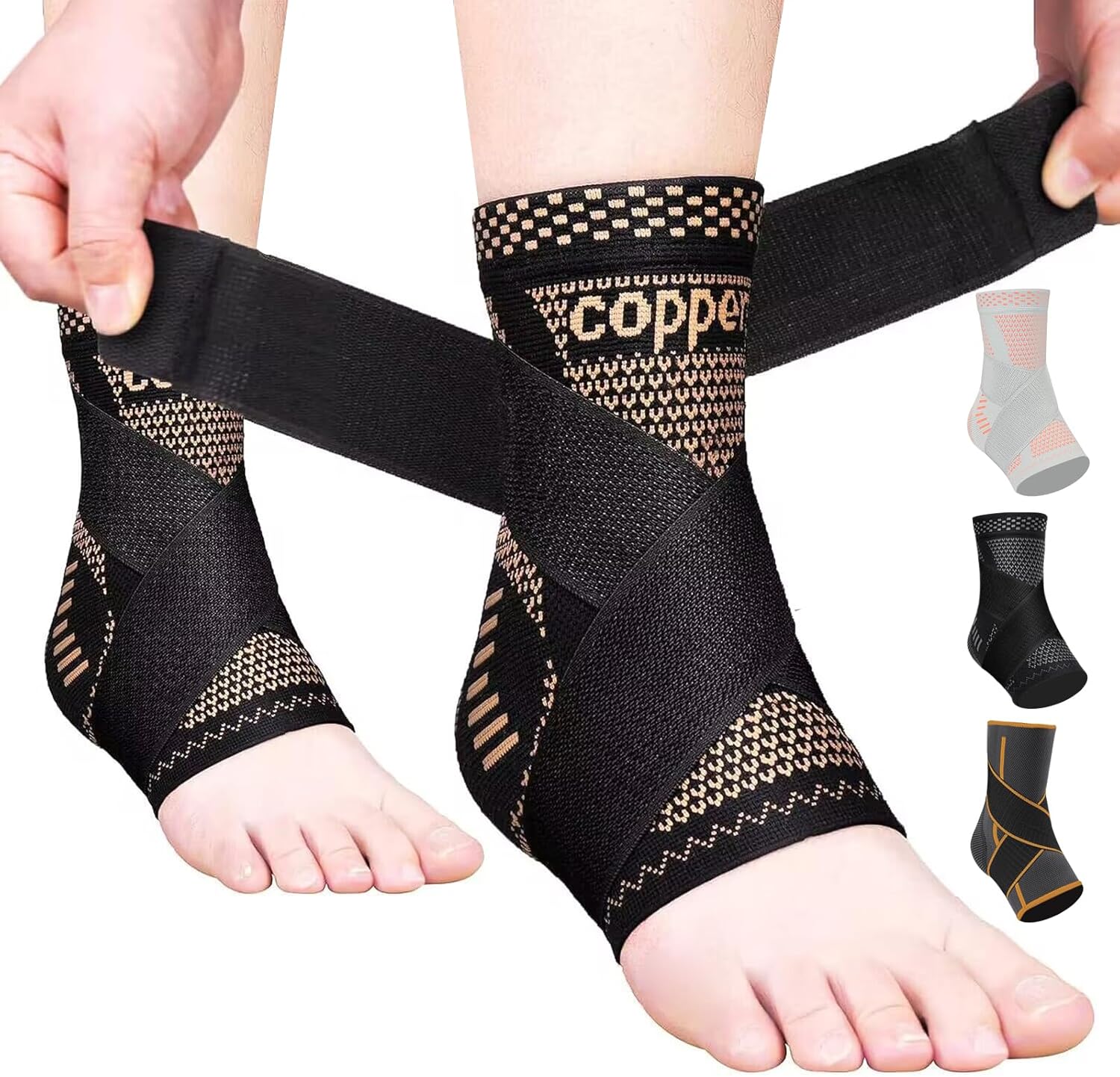 JIUFENTIAN Copper Ankle Brace Adjustable Compression Sleeve (Pair)-Ankle Support...