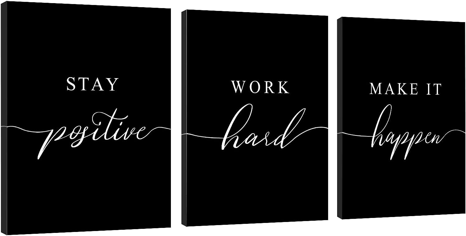 Work Hard Prints,Framed Canvas Wall Art Success Quote, Office Wall Art, Black La...