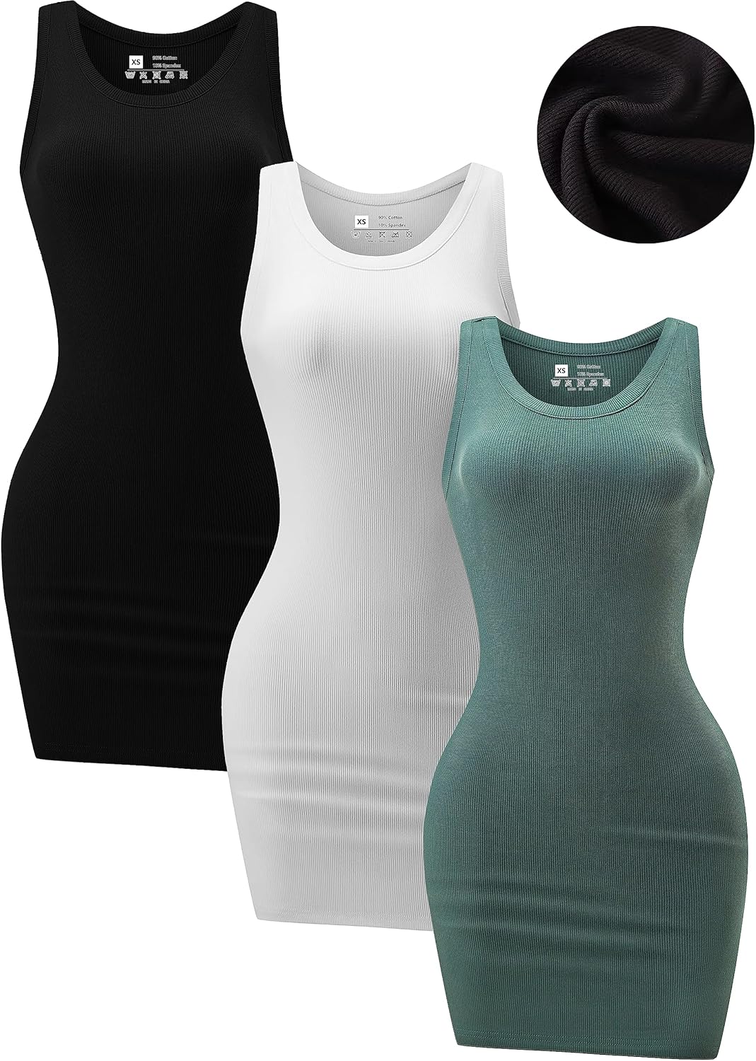 ChongBaiJia, Special Womens Ribbed Scoop Neck Sleeveless Tank Dresses, High-Qual...
