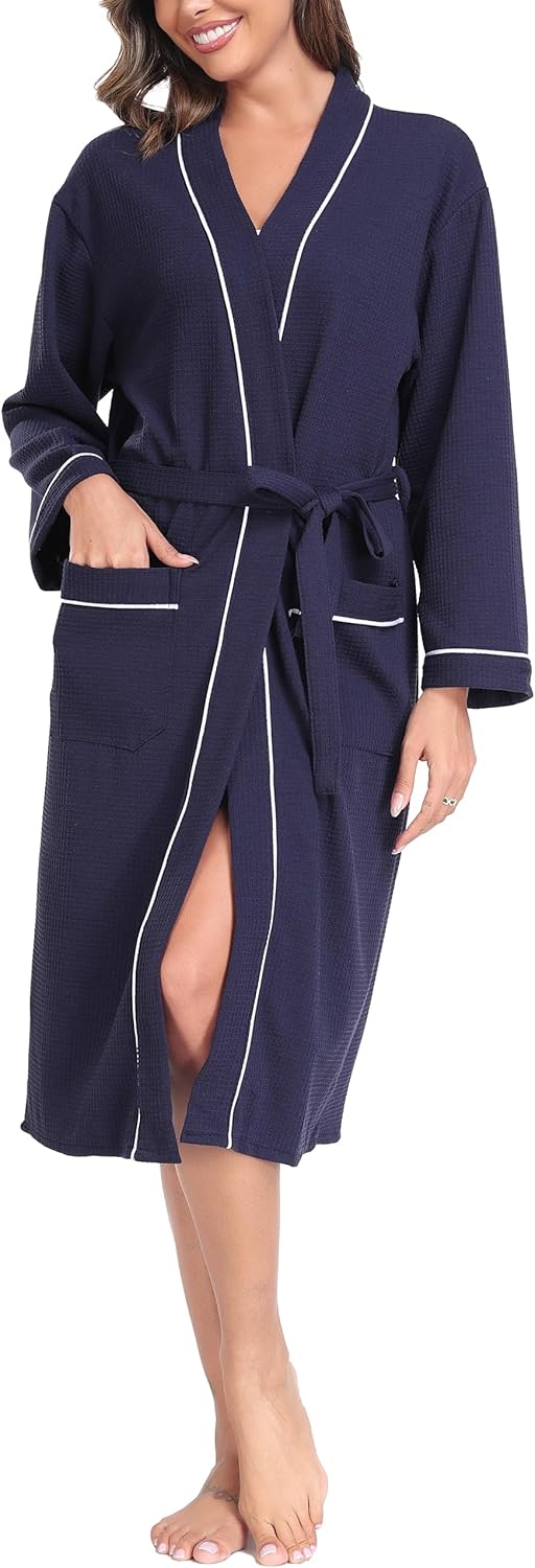 Sopesil Women Waffle Dressing Gowns, Cotton Kimono Robes Soft Luxury Bathrobe Lo...