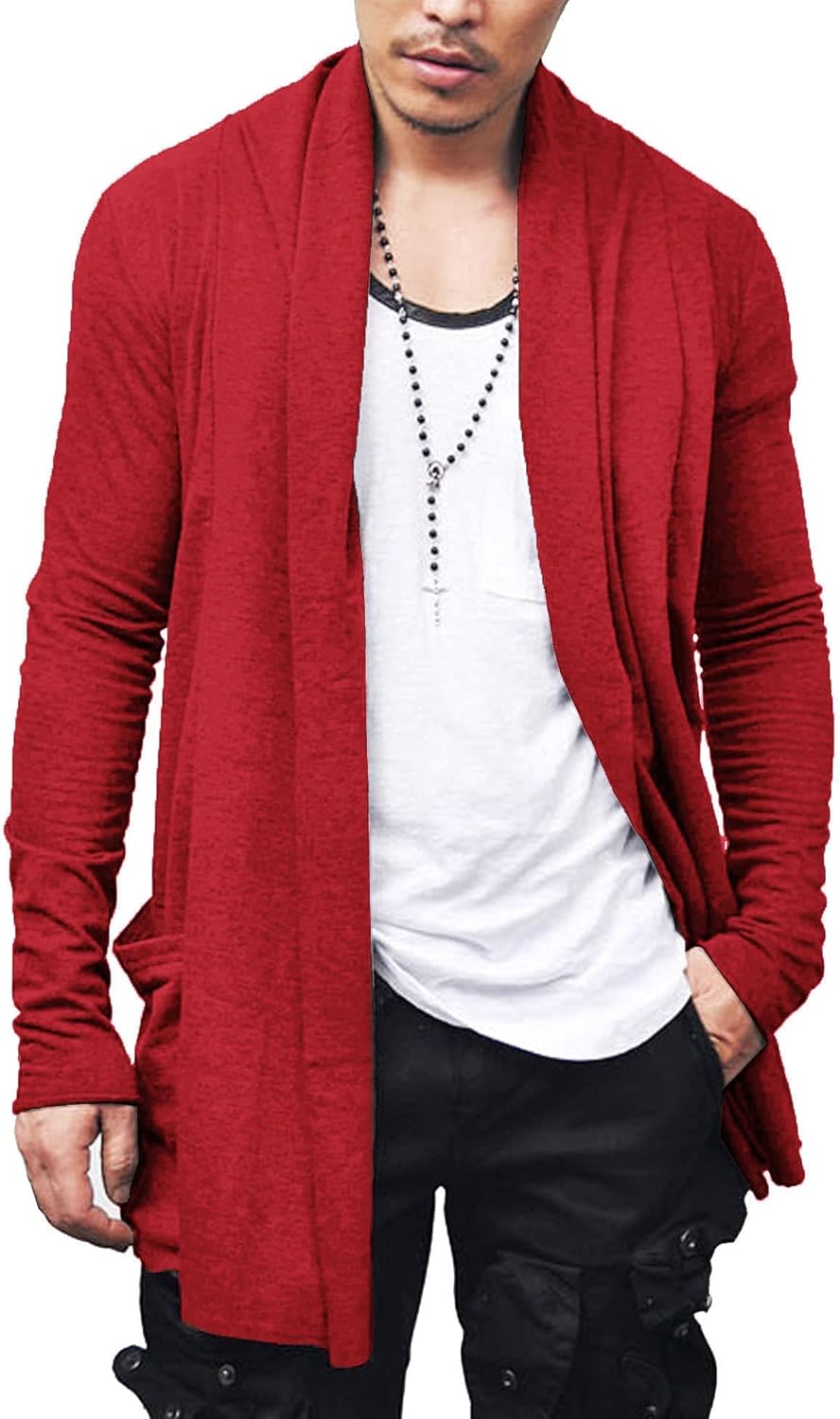COOFANDY Men's Cardigan, Unique Ruffle Shawl Collar Open Front, Special Lightwei...