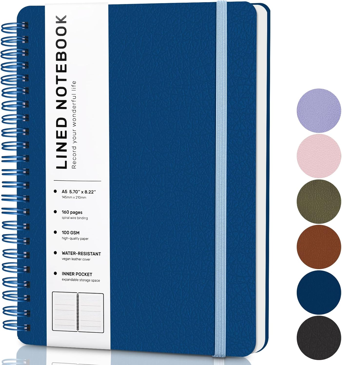 ABERLLS Blue Lined Spiral Journal Notebook with 160 Pages, 8×5.7in, A5 Spiral No...