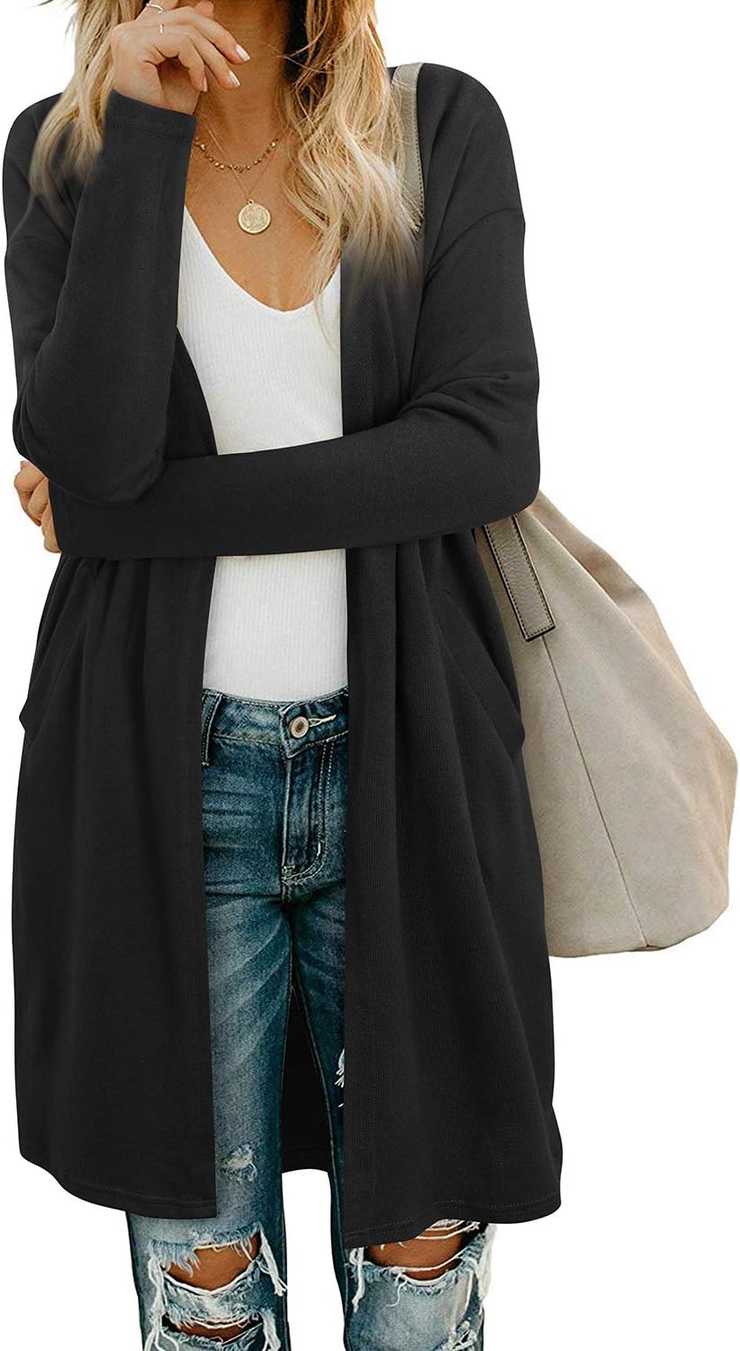 OUGES Women's Summer Long Cardigan Lightweight Long Sleeve Ladies Open Front Cas...