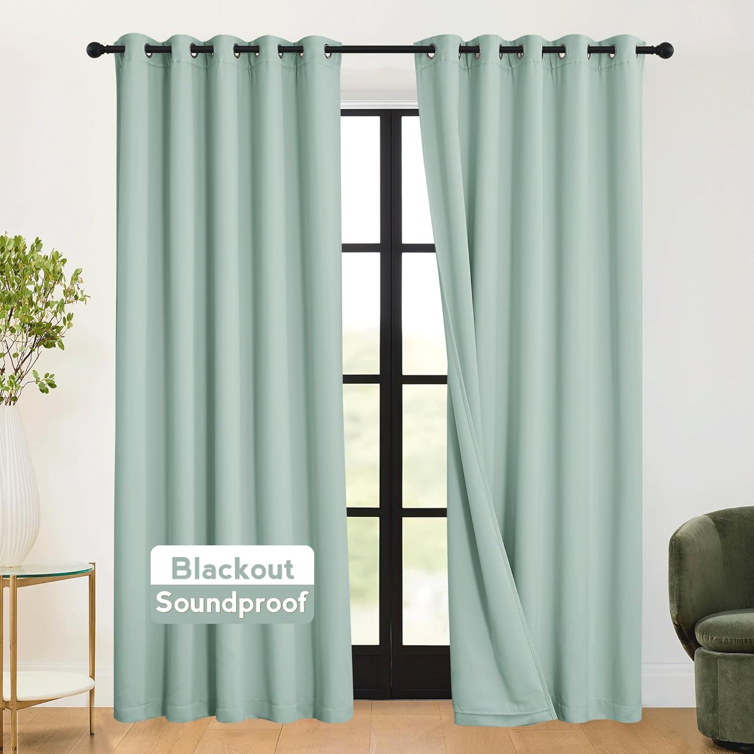 RYB HOME 3-in-1 Soundproof Curtains, Special Blackout Curtains, Sustainable Ther...
