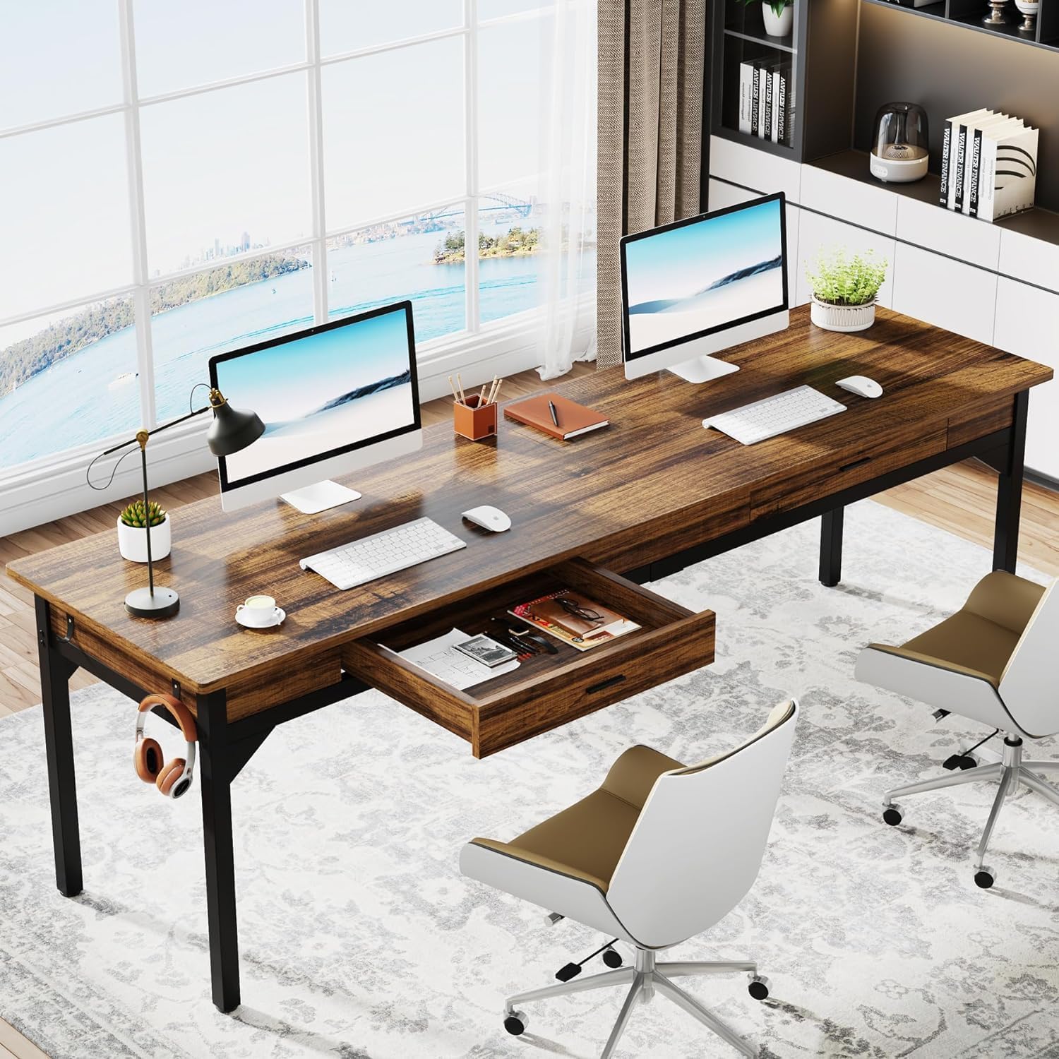 Tribesigns 78.7" Extra Long Computer Desk, [Double Desk] [2 Drawers], Two Person...