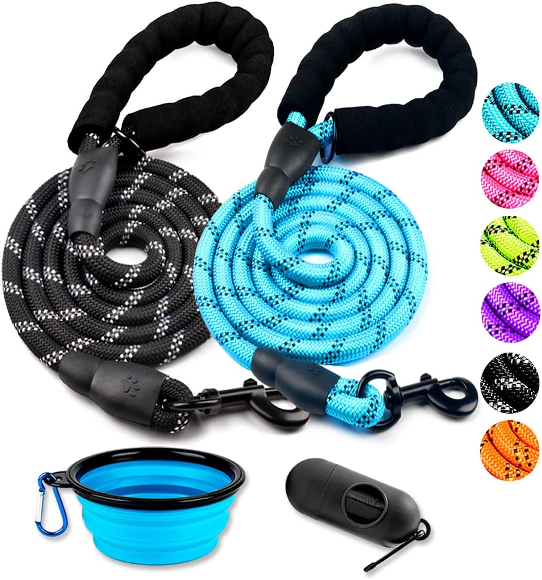 COOYOO 2 Pack Dog Leash 2/5/6 FT Heavy Duty - Comfortable Padded Handle - Reflec...