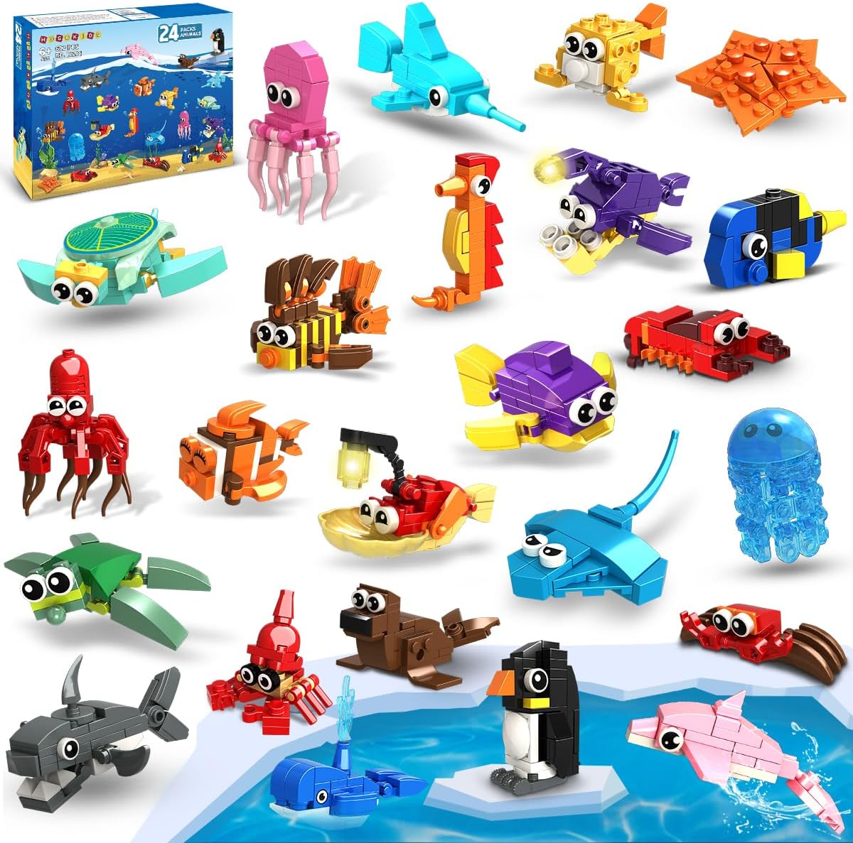 HOGOKIDS 24 Pack Party Favors for Kids Building Set - 629PCS Marine Animals Buil...