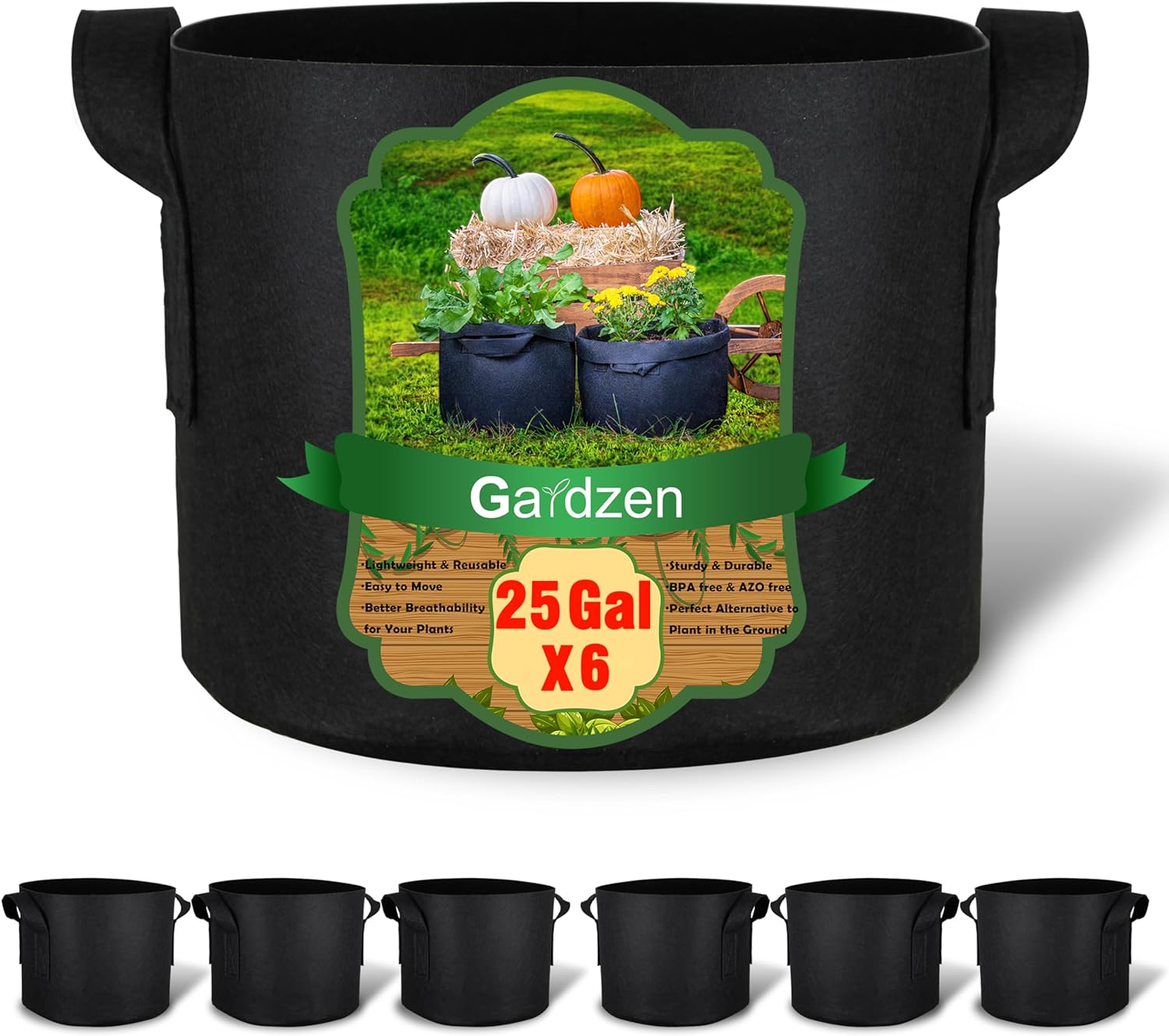 Gardzen Grow Bags, Special Aeration Fabric Pots with Handles, Heavy Duty Cloth P...