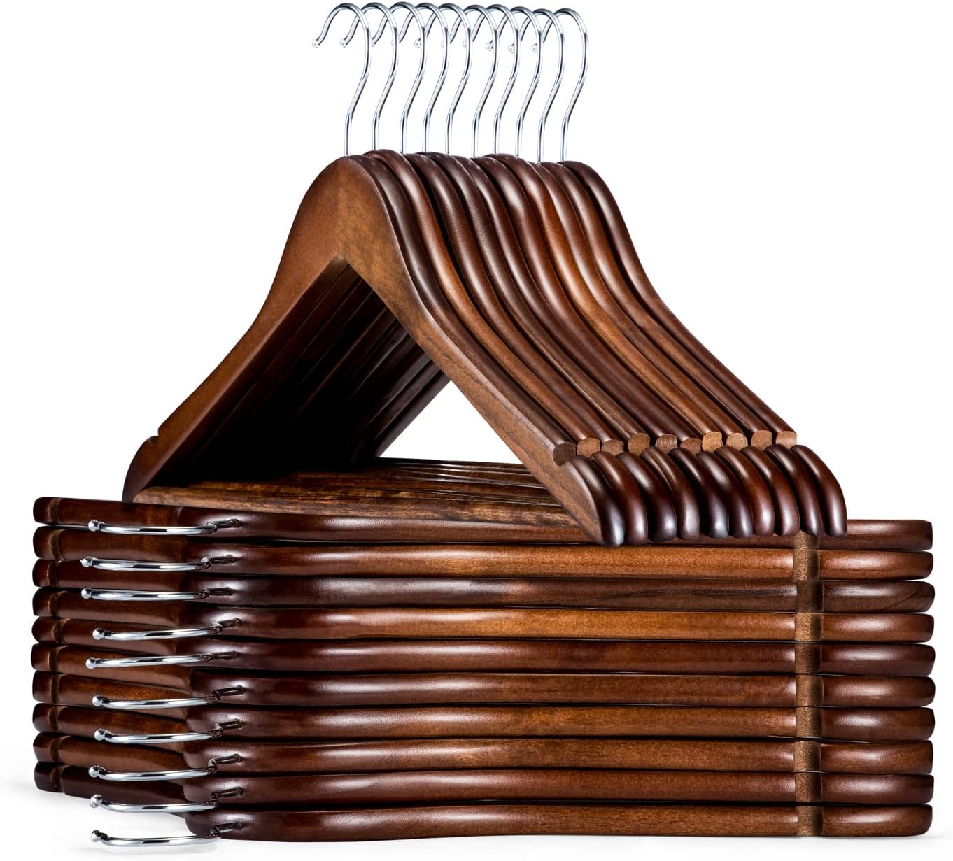 HOUSE DAY Wooden Hangers 30 Pack, Solid Wood Coat Hangers Heavy Duty, Smooth Fin...