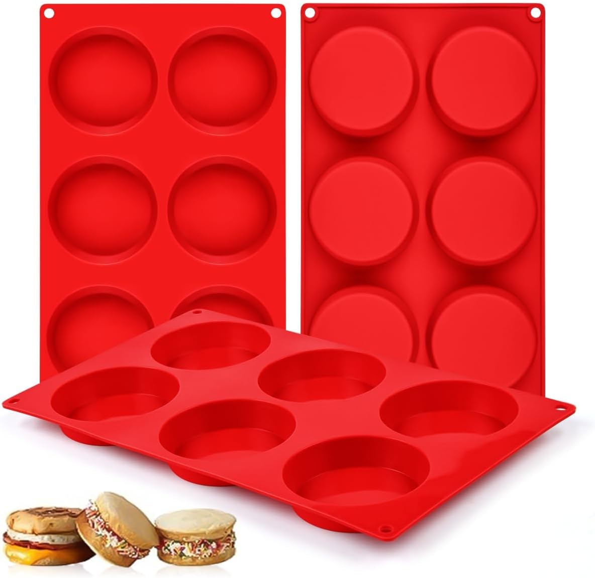 CAKETIME Muffin Top Pan, Silicone Egg Molds for Breakfast Sandwiches 3 Inch Roun...