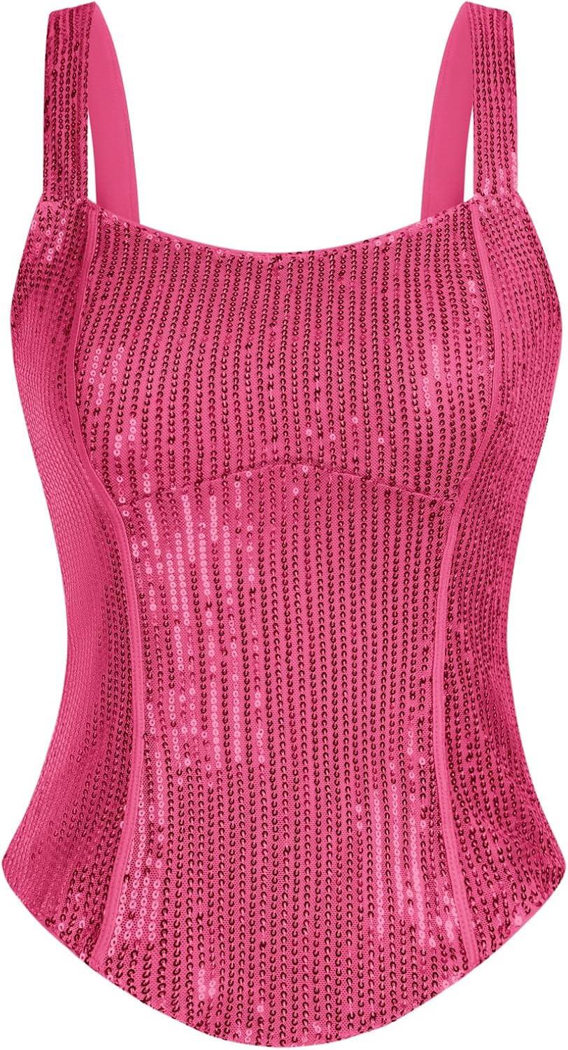 GRACE KARIN Sequin Tank Tops for Women Bustier Corset Top Sparkle Sexy Slim Cami...