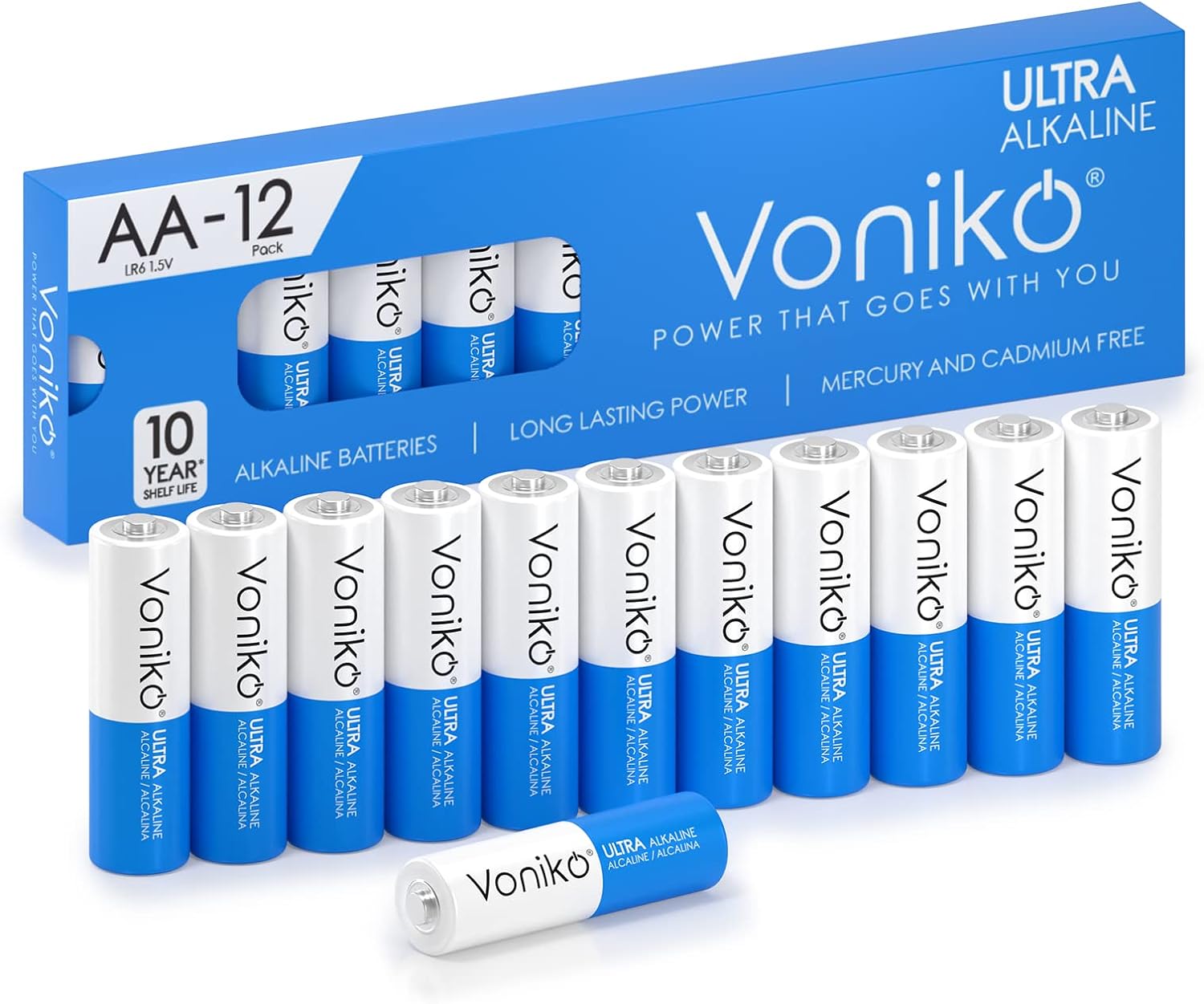 Voniko - Premium Grade AA Batteries - (12 Pack) - Alkaline Double A Battery - Ul...